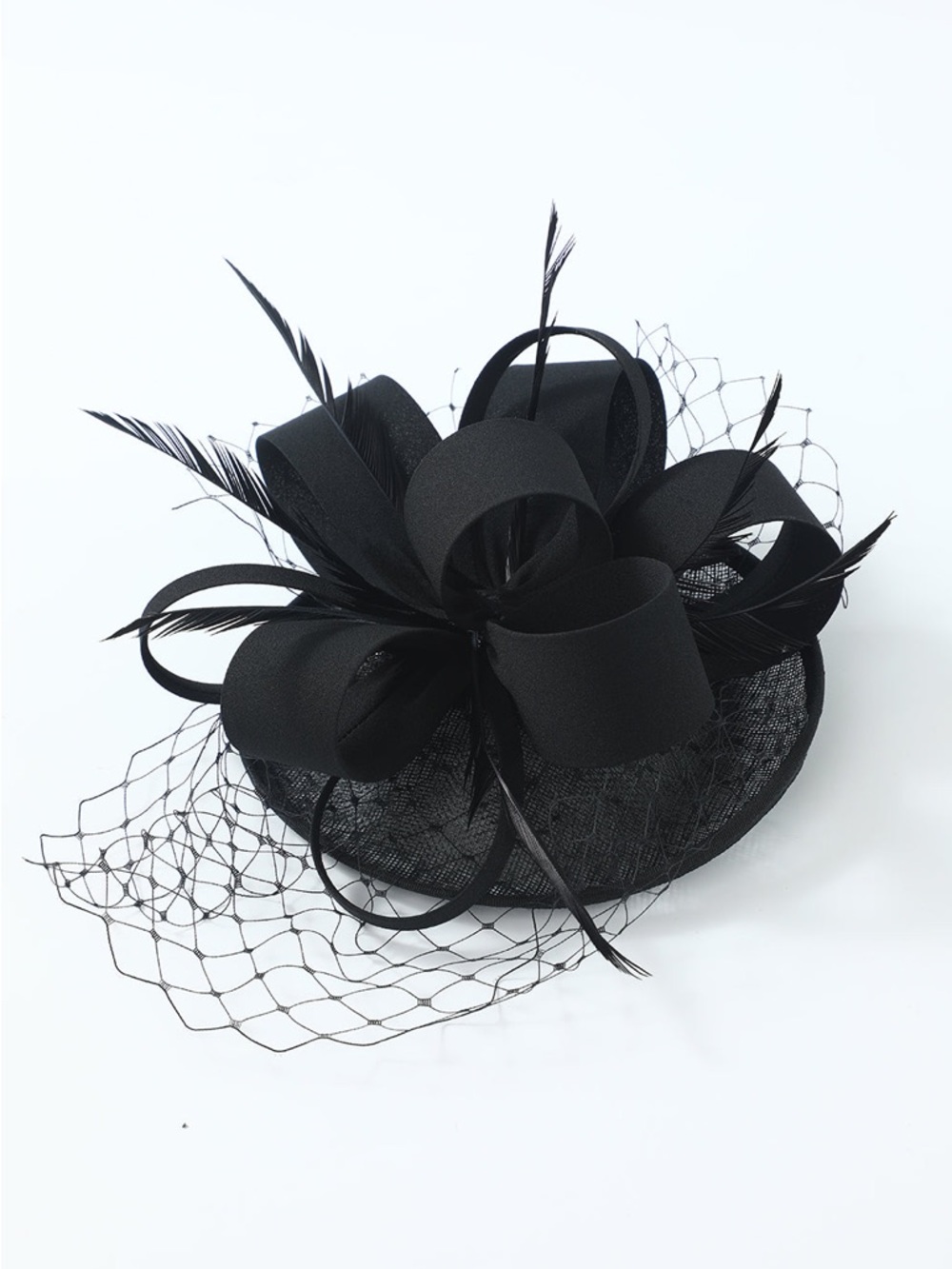 Mesh Fascinator Black Feather 1920s Decor Hair Clip Headpiece Hat Accessory